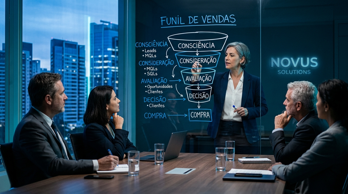 Consultor desenhando o funil de aquisição